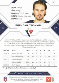 2020-21 SportZoo Tipos Extraliga - Gold #031 Brendan O'Donnell Back