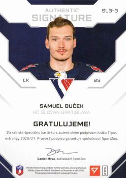 2020-21 SportZoo Tipos Extraliga - Authentic Signature Level 3 #SL3-3 Samuel Bucek Back