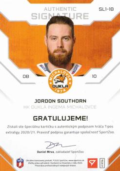 2020-21 SportZoo Tipos Extraliga - Authentic Signature Level 1 #SL1-18 Jordon Southorn Back