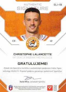 2020-21 SportZoo Tipos Extraliga - Authentic Signature Level 1 #SL1-19 Christophe Lalancette Back