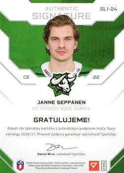 2020-21 SportZoo Tipos Extraliga - Authentic Signature Level 1 #SL1-24 Janne Seppanen Back