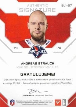 2020-21 SportZoo Tipos Extraliga - Authentic Signature Level 1 #SL1-27 Andreas Strauch Back