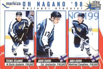 1998-99 EuroTel Hviezdy NHL - Markiza OH Nagano '98 #NNO Teemu Selanne / Jari Kurri / Saku Koivu Front
