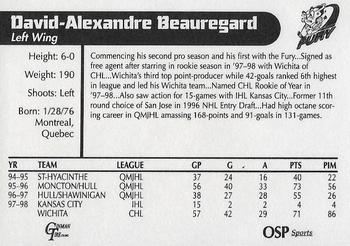 1998-99 Muskegon Fury (UHL) #NNO David Beauregard Back