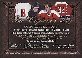 2020-21 Leaf In The Game Used - The Captain’s Log #TCL-01 Alexander Ovechkin / Adam Oates / Rod Langway / Dale Hunter Back