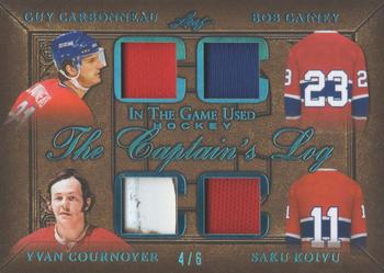 2020-21 Leaf In The Game Used - The Captain’s Log Platinum Blue #TCL-14 Guy Carbonneau / Bob Gainey / Yvan Cournoyer / Saku Koivu Front