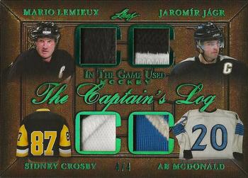 2020-21 Leaf In The Game Used - The Captain’s Log Emerald #TCL-03 Mario Lemieux / Jaromír Jágr / Sidney Crosby / Ab McDonald Front