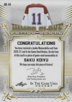 2020-21 Leaf In The Game Used - Jumbo Memorabilia Platinum Blue #JM-44 Saku Koivu Back