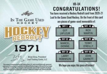 2020-21 Leaf In The Game Used - Hockey Redraft Navy Blue #HR-04 Guy Lafleur / Marcel Dionne / Larry Robinson / Rick Martin / Terry O’Reilly / John Garrett Back