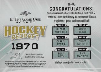2020-21 Leaf In The Game Used - Hockey Redraft Navy Blue #HR-05 Gilbert Perreault / Darryl Sittler / Billy Smith / Reggie Leach / Gilles Meloche / Rick MacLeish Back