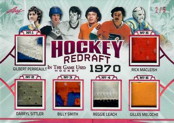 2020-21 Leaf In The Game Used - Hockey Redraft Magenta #HR-05 Gilbert Perreault / Darryl Sittler / Billy Smith / Reggie Leach / Gilles Meloche / Rick MacLeish Front