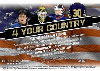 2020-21 Leaf In The Game Used - 4 Your Country Magenta #4YC-17 John Vanbiesbrouck / Tom Barrasso / Mike Richter / Ryan Miller Back