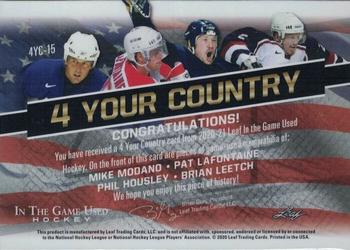 2020-21 Leaf In The Game Used - 4 Your Country Emerald #4YC-15 Mike Modano / Pat LaFontaine / Phil Housley / Brian Leetch Back