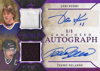 2020-21 Leaf In The Game Used - Dual Autographs Purple #GUDA-08 Jari Kurri / Teemu Selanne Front