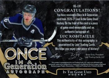 2020-21 Leaf In The Game Used - Once in a Generation Navy Blue #OG-LR1 Luc Robitaille Back