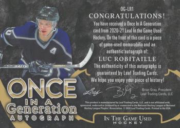 2020-21 Leaf In The Game Used - Once in a Generation Purple #OG-LR1 Luc Robitaille Back