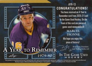 2020-21 Leaf In The Game Used - A Year to Remember Navy Blue #AYR-13 Marcel Dionne Back
