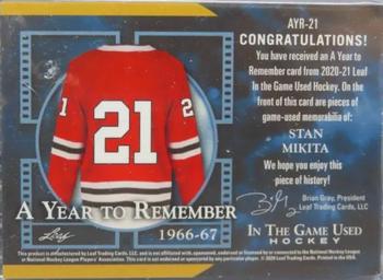 2020-21 Leaf In The Game Used - A Year to Remember Navy Blue #AYR-21 Stan Mikita Back
