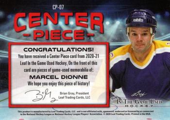 2020-21 Leaf In The Game Used - Center Piece Navy Blue #CP-07 Marcel Dionne Back