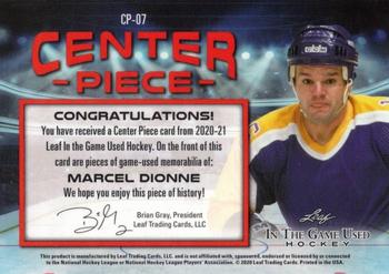 2020-21 Leaf In The Game Used - Center Piece Emerald #CP-07 Marcel Dionne Back