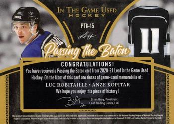 2020-21 Leaf In The Game Used - Passing the Baton Purple #PTB-15 Luc Robitaille / Anze Kopitar Back