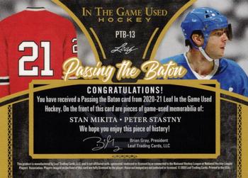 2020-21 Leaf In The Game Used - Passing the Baton Platinum Blue #PTB-13 Stan Mikita / Peter Stastny Back