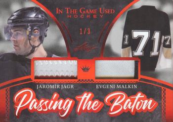2020-21 Leaf In The Game Used - Passing the Baton Red #PTB-10 Jaromír Jágr / Evgeni Malkin Front