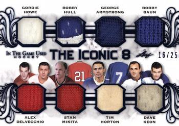 2020-21 Leaf In The Game Used - The Iconic 8 Navy Blue #TI8-06 Gordie Howe / Alex Delvecchio / Bobby Hull / Stan Mikita / George Armstrong / Tim Horton / Bobby Baun / Dave Keon Front