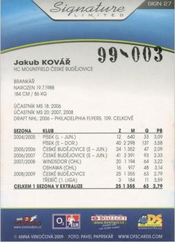 2009-10 Czech OFS Plus - Signature Limited BLACK #SIGN27 Jakub Kovar Back
