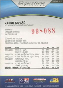 2009-10 Czech OFS Plus - Signature Limited RED #SIGN27 Jakub Kovar Back