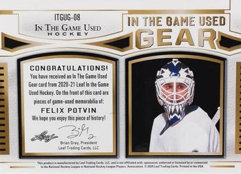 2020-21 Leaf In The Game Used - In The Game Used Gear Navy Blue #ITGUG-08 Felix Potvin Back