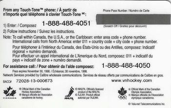 1997-98 Valu-Net Team Canada Phone Cards #NNO Joe Sakic Back