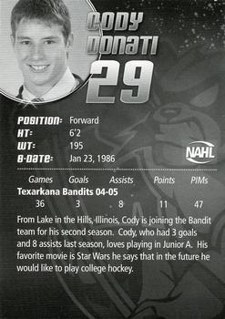 2005-06 Texarkana Bandits (NAHL) #NNO Cody Donati Back