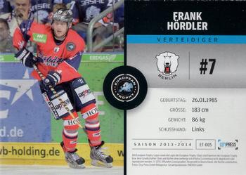 2013-14 Playercards Premium Serie (DEL) #ET-005 Frank Hördler Back