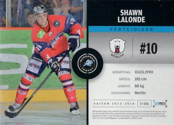 2013-14 Playercards Premium Serie (DEL) #ET-006 Shawn Lalonde Back