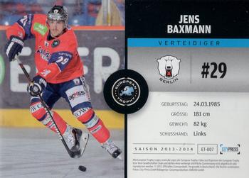 2013-14 Playercards Premium Serie (DEL) #ET-007 Jens Baxmann Back