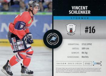 2013-14 Playercards Premium Serie (DEL) #ET-022 Vincent Schlenker Back