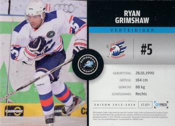 2013-14 Playercards Premium Serie (DEL) #ET-071 Ryan Grimshaw Back