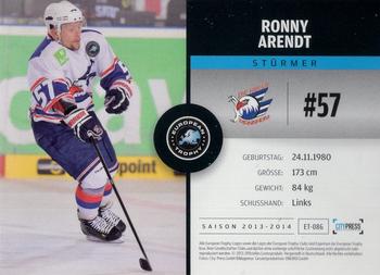 2013-14 Playercards Premium Serie (DEL) #ET-086 Ronny Arendt Back