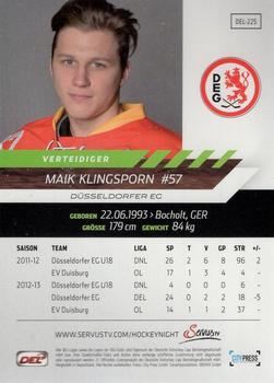 2013-14 Playercards Premium Serie (DEL) #DEL-225 Maik Klingsporn Back