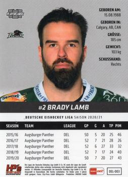 2020-21 Playercards (DEL) #DEL-003 Brady Lamb Back