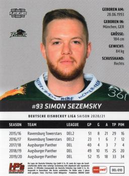 2020-21 Playercards (DEL) #DEL-010 Simon Sezemsky Back