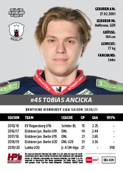 2020-21 Playercards (DEL) #DEL-029 Tobias Ancicka Back