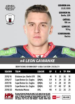 2020-21 Playercards (DEL) #DEL-030 Leon Gawanke Back