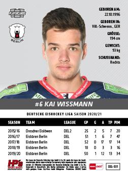 2020-21 Playercards (DEL) #DEL-031 Kai Wissmann Back