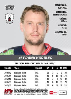 2020-21 Playercards (DEL) #DEL-032 Frank Hördler Back