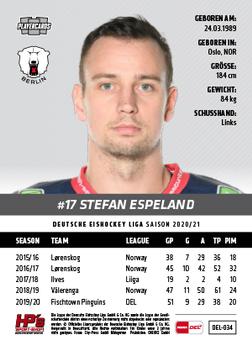 2020-21 Playercards (DEL) #DEL-034 Stefan Espeland Back