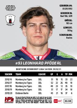 2020-21 Playercards (DEL) #DEL-049 Leonhard Pföderl Back