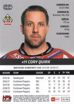 2020-21 Playercards (DEL) #DEL-066 Cory Quirk Back