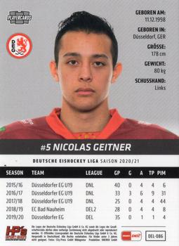 2020-21 Playercards (DEL) #DEL-086 Nicolas Geitner Back